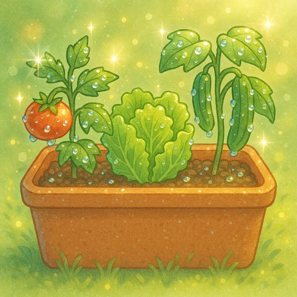 虫を寄せ付けず、大きくなった新鮮な野菜のイラスト