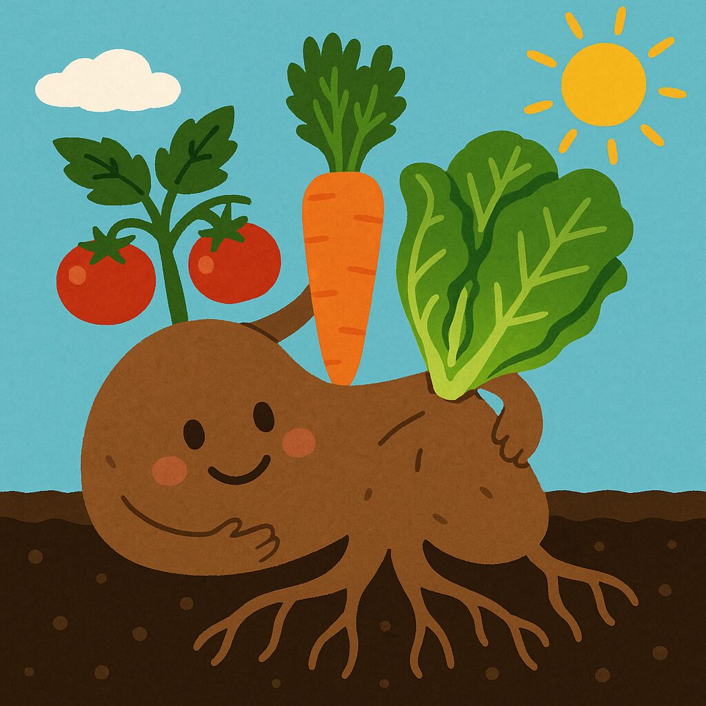 土が野菜を支えているところ