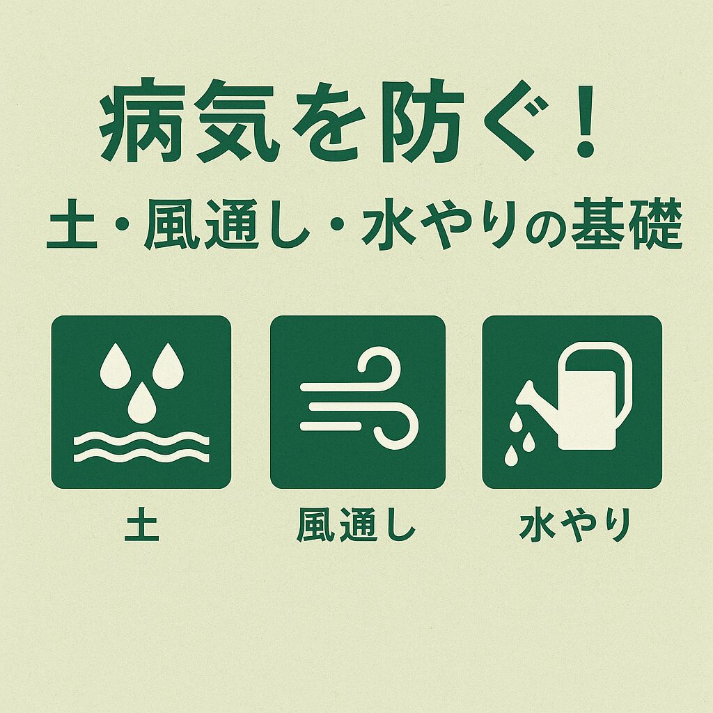 病気を防ぐには、土・風通し・水やりが基本